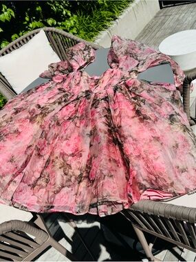 Selkie Queen Bee Pink Floral Mini Dress 100%silk